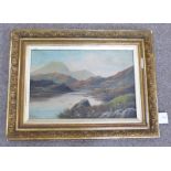 LEADER HILL AND LOCH SCENE GILT FRAMED OIL ON CANVAS SIGNED 39.5 X 59.