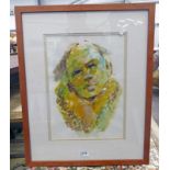 FRAMED OIL PAINTING YOUNG WORKMANS HEAD SIGNED GORDON - 36 X 26 CM