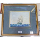 J.NICOLL PHILLIPS 3 MASTED SAILING SHIP GILT FRAMED WATERCOLOUR SIGNED 16.5 X 21.