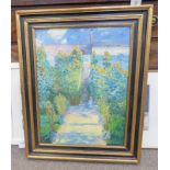 FRAMED OIL PANTING GIRL IN GARDEN SCENE AFTER CLAUDE MONET 79 X 58 CM