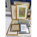 SELECTION OF WATERCOLOURS, ETC TO INCLUDE A GILT FRAMED WATERCOLOUR 'WINGFIELD 1885' BY KAH,