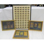 12 GOLD LEAF STAMPS IN FRAMES AND FRAMED SHEET OF MINT STAMPS