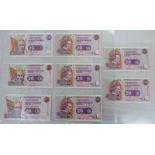 8 CLYDESDALE BANK PLC £20 NOTES: CONSECUTIVE RUN OF 5 APRIL 1999 A/AQ 429515 - 519, 1 X 1994,