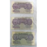 3 PURPLE BANK OF ENGLAND 10 SHILLINGS NOTES: 3 X OCTOBER 1940 ALL WITH K.O.
