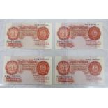 4 BANK OF ENGLAND 10 SHILLING NOTES: 4 X MARCH 1950,