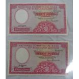 2 RED NATIONAL COMMERCIAL BANK OF SCOTLAND LIMITED £20 NOTES: 2 X SEPTEMBER 1959