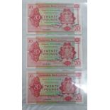 CONSECUTIVE RUN OF 3 CLYDESDALE BANK LIMITED RED £20 NOTES,