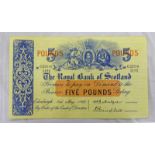 ROYAL BANK OF SCOTLAND YELLOW SINGLE SIDED MAY 1960 £5 NOTE