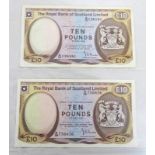 2 ROYAL BANK OF SCOTLAND £10 NOTES: MAY 1978 & DECEMBER 1981 (2)