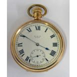 OPEN FACED GILT METAL CASED POCKET WATCH THE DIAL SIGNED ELGIN USA THE WORKS SIGNED ELGIN NATIONAL