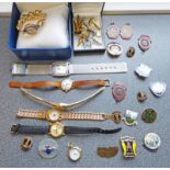 SEIKO ROTARY WRISTWATCH, BADGES,