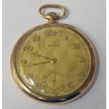 GILT METAL CASED OPEN FACED POCKET WATCH.