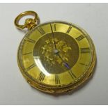 FOB WATCH WORKS SIGNED STAUFFER CX-DE- FONDS IN DECORATIVE FLORAL ENGRAVED CASE MARKED 18K.