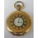 HALF HUNTER GILT METAL CASED POCKET WATCH.