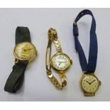 9CT GOLD AVIA WRIST WATCH & GOLD WRIST WATCH & 9CT GOLD WRIST WATCH