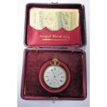 SEELAND OPEN FACED POCKET WATCH CASE MARKED 14K AND THE WHITE DIAL SIGNED SEELAND WATCH CO WITH