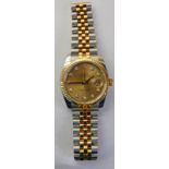 ROLEX OYSTER PERPETUAL DATEJUST STEEL AND GOLD WRIST WATCH WITH DIAMOND POINTS WITH BOX AND PAPERS