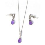 An 18 carat white gold amethyst and diamond earring and necklace set, total estimated diamond weight