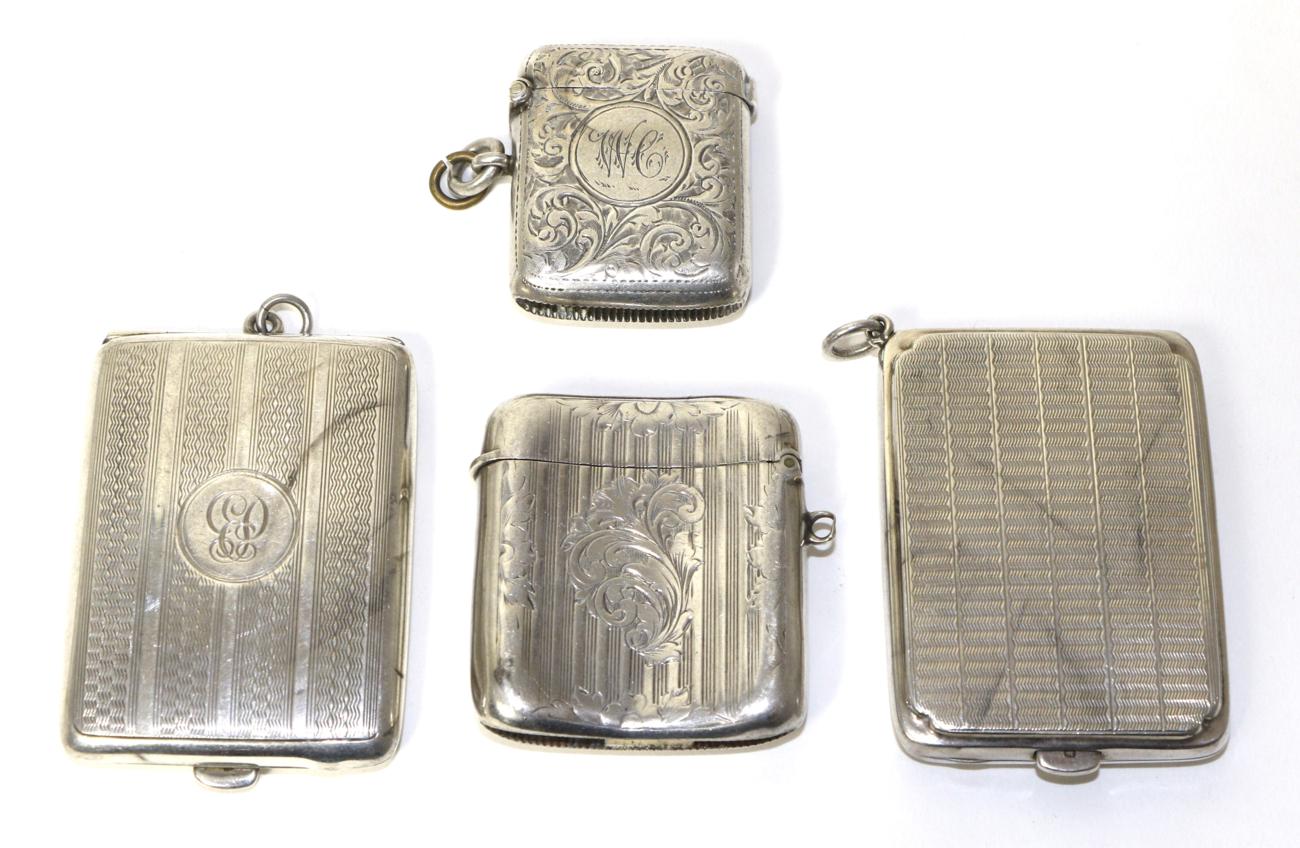 Two silver vesta cases and two silver match box holders4ozt