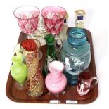 A group of Victorian Mary Gregory style glass and other glass and ceramics including floral