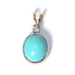 An 18 carat two colour gold turquoise and diamond pendant, estimated diamond weight 0.10 carat