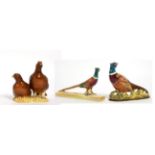 Beswick Grouse (Pair), model No. 2063, red-brown gloss; together with Pheasant (Second Version),
