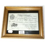 A Bank of England white £5 note, Beale, London 5th November 1951, framed
