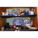 A quantity of 19th century and later ceramics and glass including blue and white meat plate,