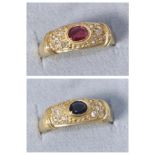 A 9 carat gold ruby and diamond set ring, total estimated diamond weight 0.20 carat approximately,