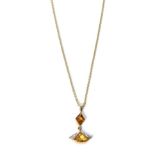 An Art Deco-style citrine and diamond pendant on chain, pendant measures 2cm by 1.3cm, chain