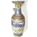 A large 19th century Chinese vase, with underglaze blue and famille rose decoration (heavily