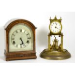 A small chiming mantel clock and an anniversary mantel timepiece (dome lacking) (2)