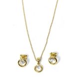 An 18 carat gold solitaire diamond earring and necklace suite, total estimated diamond weight of the