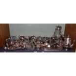 Quantity of Victorian and later silver plated wares including a claret jug, various tea sets etc