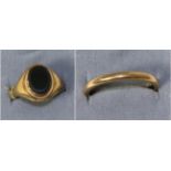 A 15 carat gold sardonyx and enamel mourning ring, finger size P, a signet ring, finger size N1/2 (