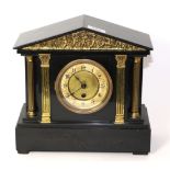A Victorian black slate mantel clock of Neo-Classical architectural form, gilt mounts, Arabic