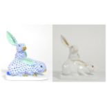Two Herend porcelain groups of rabbits