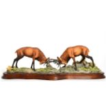 Border Fine Arts 'Highland Challenge' (Pair of Stags Fighting), model No. L127 by Mairi Laing