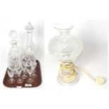 Two Waterford crystal decanters, a set of six liqueur glasses, a brandy bloom and another liqueur