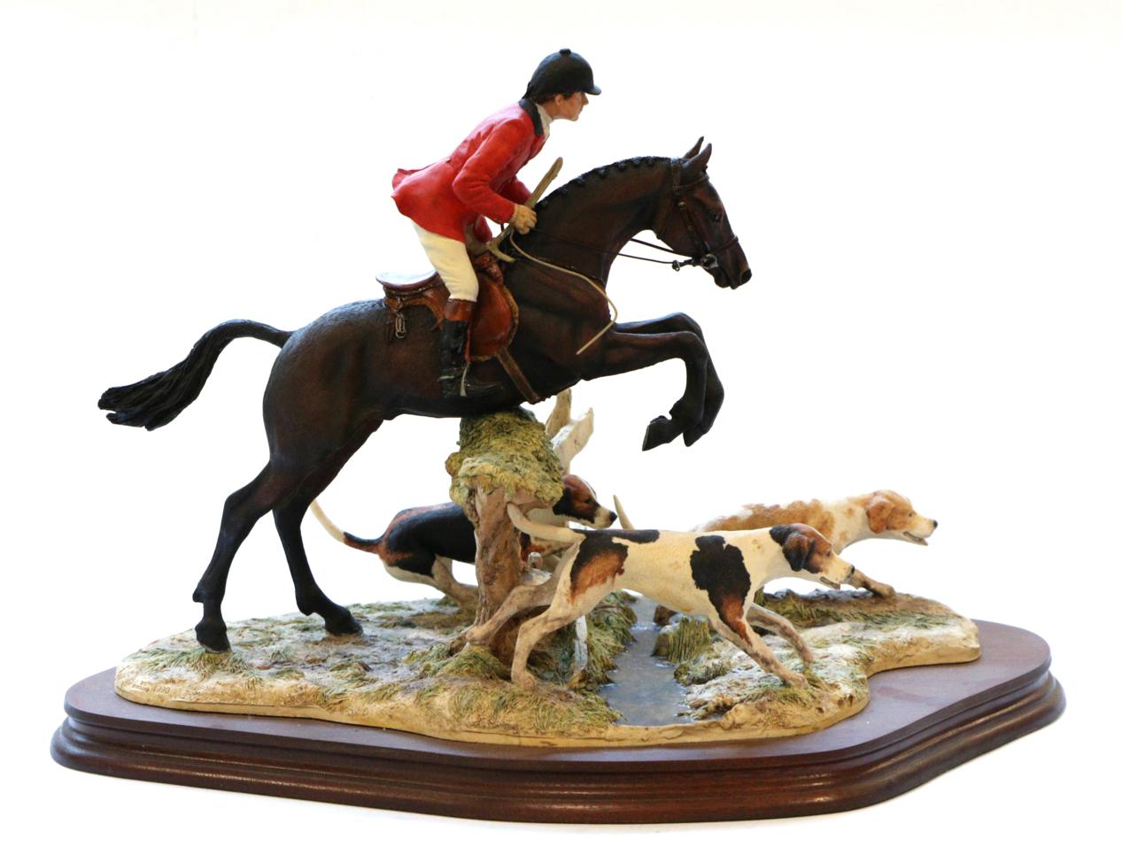 Border Fine Arts 'Halloa Away' (Jumping Huntsman and three Hounds), model No. L104 by Anne Wall,