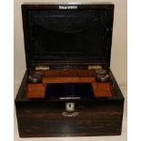 A Victorian Coromandel travelling box, mother-of-pearl cartouche and escutcheon, fitted interior