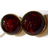 A pair of 9 carat gold round carbuncle garnet clip earrings, 2cm in diameter Hallmarked with maker's