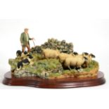 Border Fine Arts 'The Crossing' (Shepherd, Sheep and Collie), model No. B0013 by Ray Ayres,