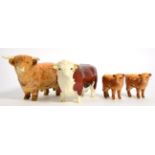 Beswick Cattle Comprising: Highland Bull, model No. 2008 and two Highland Calf, models No. 1827D,