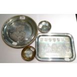 A Queen Elizabeth II silver jubilee silver tray, a similar silver wedding anniversary plate and