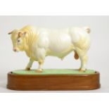 Royal Worcester Charolais Bull ''Vaillant'', model No. RW3824 by Doris Lindner, on wooden plinth