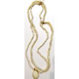 An opal bead necklace, with a 9 carat gold opal pendant, length 40cm and another opal bead necklace,