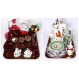 A quantity of ceramics and glass to include cranberry glass, an ironstone plate, a pair of