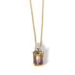 An ametrine and diamond pendant on chain, total estimated diamond weight 0.10 carat approximately,