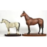 Beswick Connoisseur Horses: Arkle, model No. 2065, bay matt, on wooden plinth and Arab ''Bahram'',
